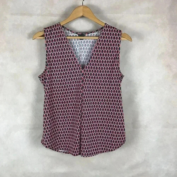 ANN TAYLOR Red/Black Printed V-neck Sleeveless Top SMALL - Picture 1 of 7